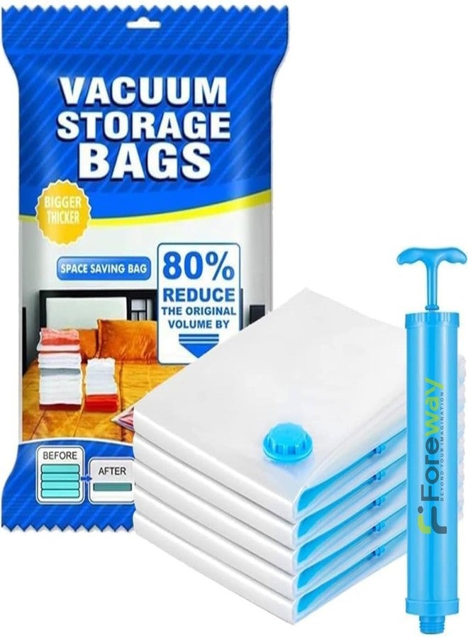 FOREWAY Vacuum Storage Bags for Clothes with Hand Pump – 5-Pack Space Saver Bags for Travel & Home – Self-Compression Organizer for Blankets, Comforters, Jackets & Sweaters - Image 1