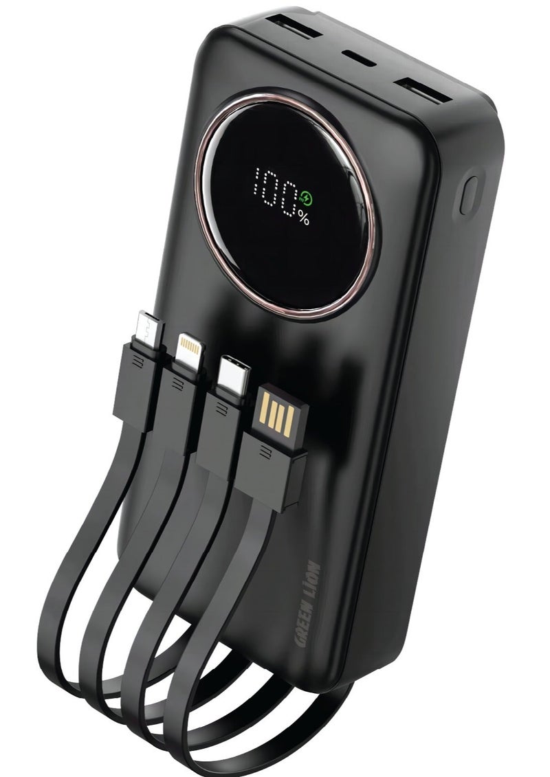 جرين ليون باور بانك 20000mAh 22.5W PD مع شاشة رقمية، كابلات مدمجة وقابلة للسحب، حماية متعددة، شاحن سفر متعدد المنافذ للآيفون إير، آيفون 17 برو ماكس/ 17/ 16/ 15، سامسونج جالاكسي S26/ S26 ألترا/ S25/ S24، بيكسل 9/ 8/ 7، آيباد برو/ إير، شاومي، ون بلس، أوبو، هواوي، أجهزة أندرويد - أسود - Image 1