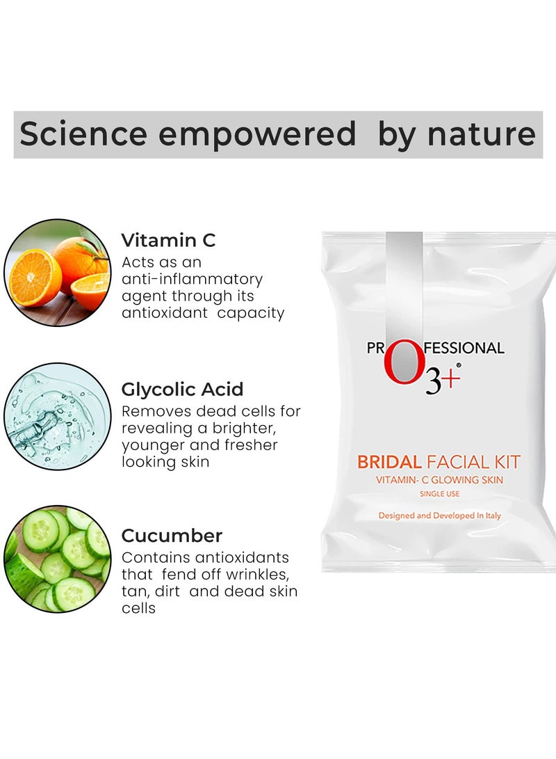 O3+ Bridal Facial Kit Vitamin C for Glowing Skin and Radiant Complexion Suitable for All Skin Types (44g+103ml, Single Use) - Image 2