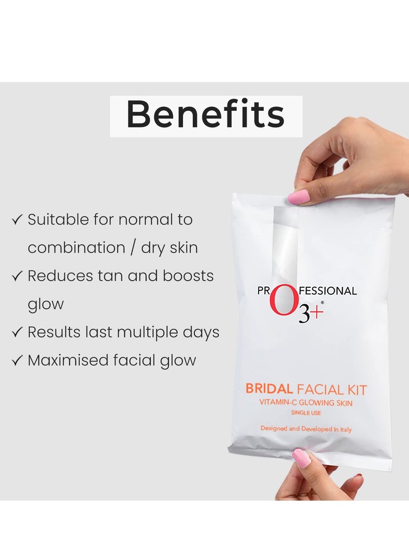 O3+ Bridal Facial Kit Vitamin C for Glowing Skin and Radiant Complexion Suitable for All Skin Types (44g+103ml, Single Use) - Image 3