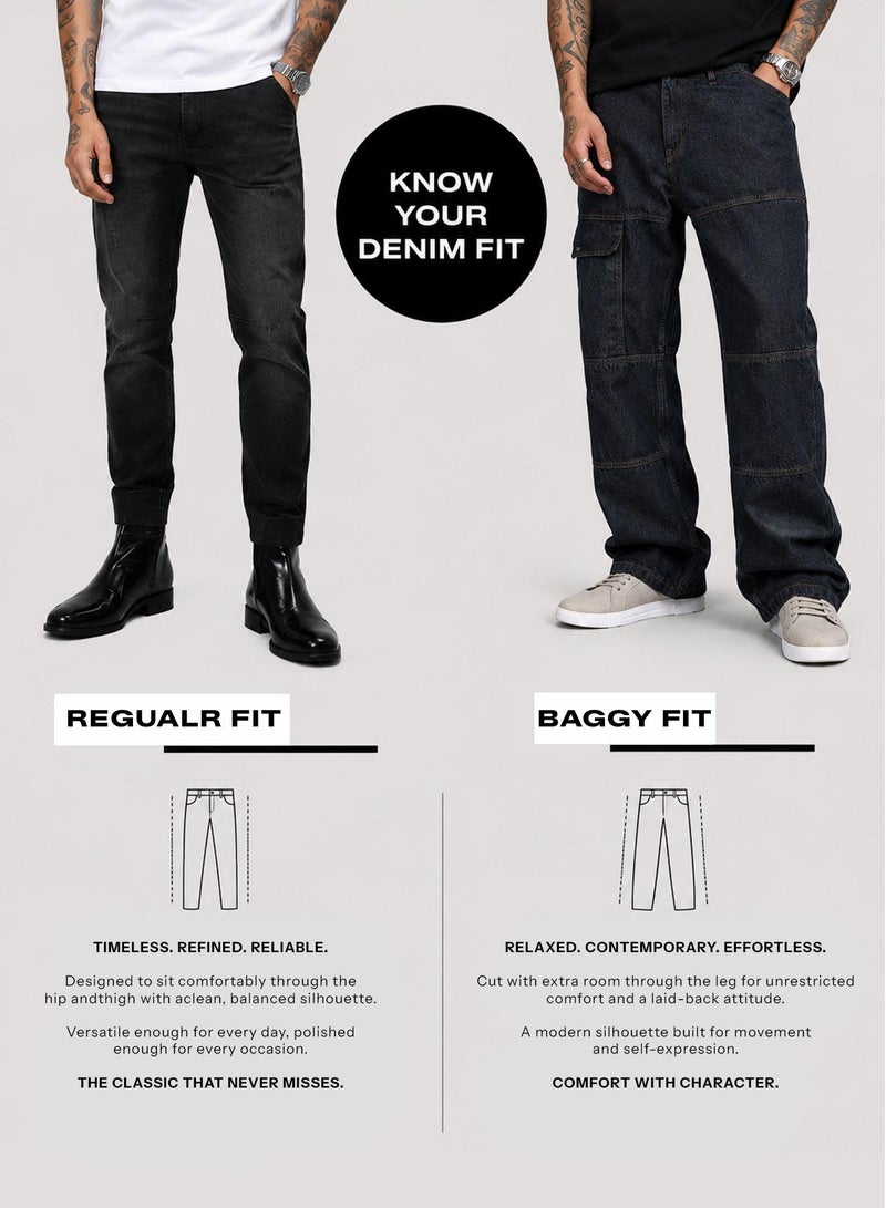 Campus Sutra Men's Charcoal Black Baggy Cargo Denim Jeans For Casual Wear | Mid-Rise | Relaxed Fit | Button Closure | Denim Jeans Crafted With Comfort Fit For Everyday Wear - Image 4
