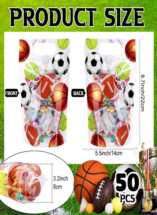 Blosssound 50 Pcs Sport Zip Lock Bags Clear Sportball Sealing Pouches With Handles Resealable Sport Party Plastic Bags for Sport Theme Birthday Party Candy Gift Wrap Supplies Decoration (Sportball) - Image 2