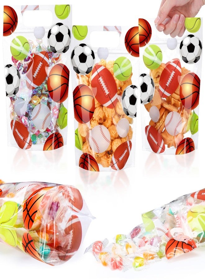 Blosssound 50 Pcs Sport Zip Lock Bags Clear Sportball Sealing Pouches With Handles Resealable Sport Party Plastic Bags for Sport Theme Birthday Party Candy Gift Wrap Supplies Decoration (Sportball) - Image 1