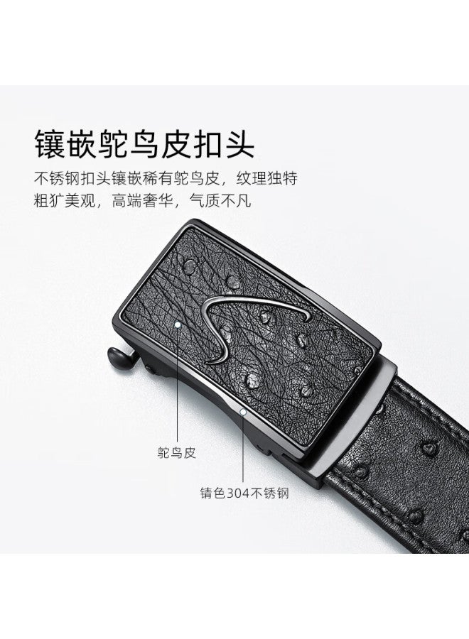 Satchi Men's Luxury Business Casual Ostrich Leather Automatic Buckle Belt Birthday Gift Box For Boyfriend Husband 115cm - Image 4