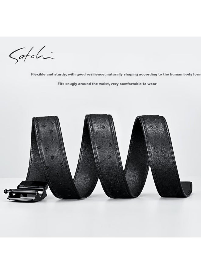 Satchi Men's Luxury Business Casual Ostrich Leather Automatic Buckle Belt Birthday Gift Box For Boyfriend Husband 115cm - Image 3