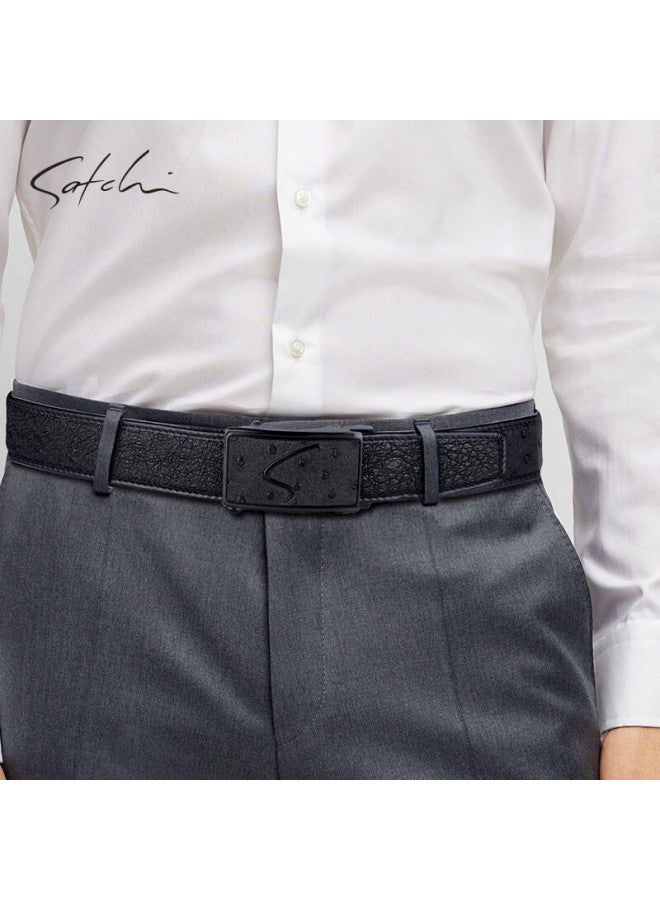 Satchi Men's Luxury Business Casual Ostrich Leather Automatic Buckle Belt Birthday Gift Box For Boyfriend Husband 115cm - Image 2