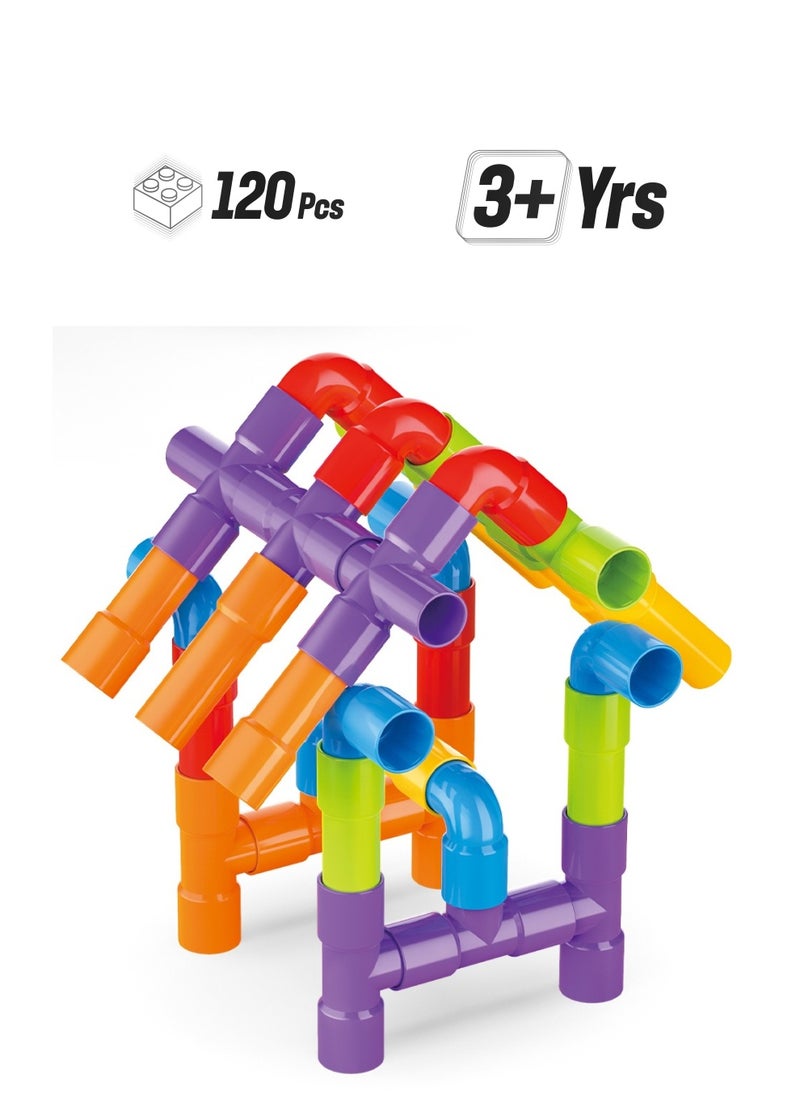 Pipe Building Blocks, 120 Pieces Pipe Construction Set with Storage Box, Best STEM Learning Toy Best Pipe Blocks set  - Image 1