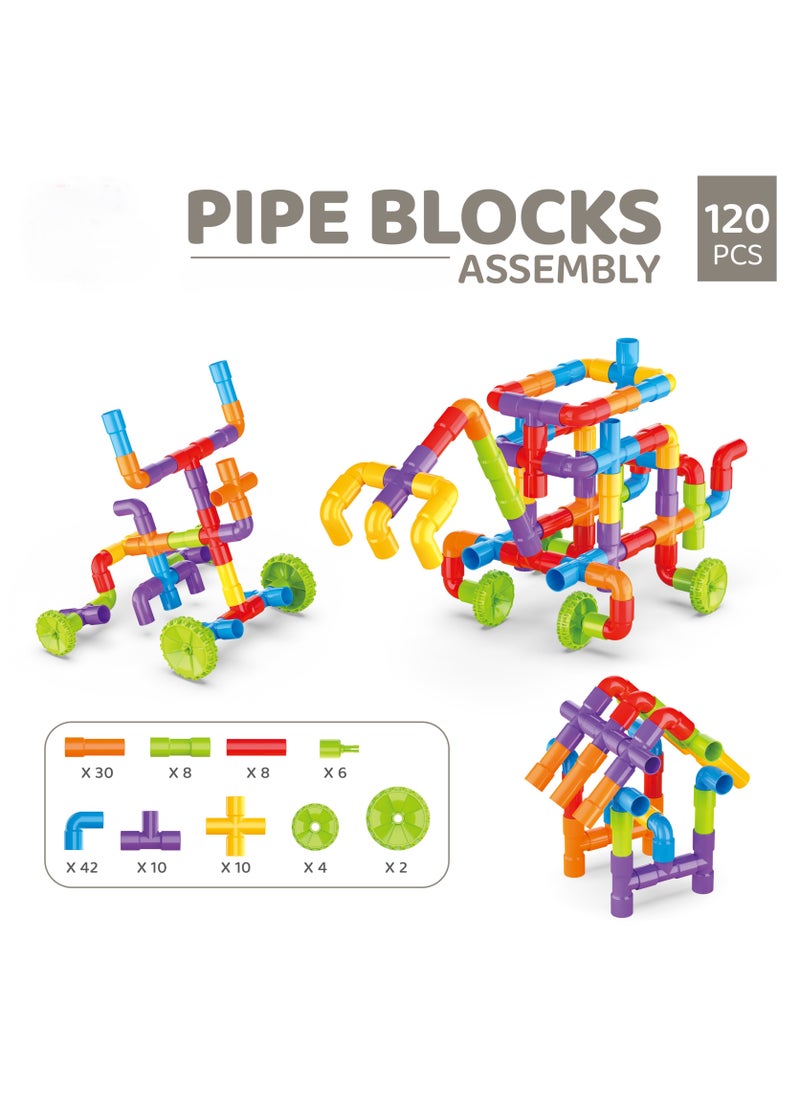 Pipe Building Blocks, 120 Pieces Pipe Construction Set with Storage Box, Best STEM Learning Toy Best Pipe Blocks set  - Image 4