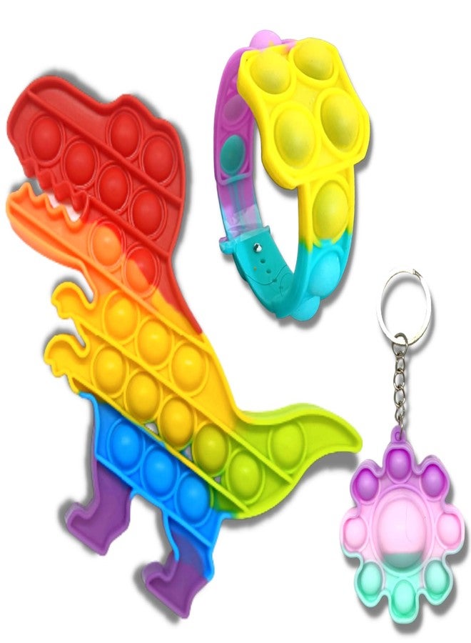 BigBro Pop It Toys Bracelets Band Keychains Poppit Toy Pop Its Rainbow Colour Poppet Push Pop Bubble Fidget Silicon Toy for Boys Girls (1pc Large Size Toy Plus 1 Popit Bracelet Plus 1 Popit Keychain)