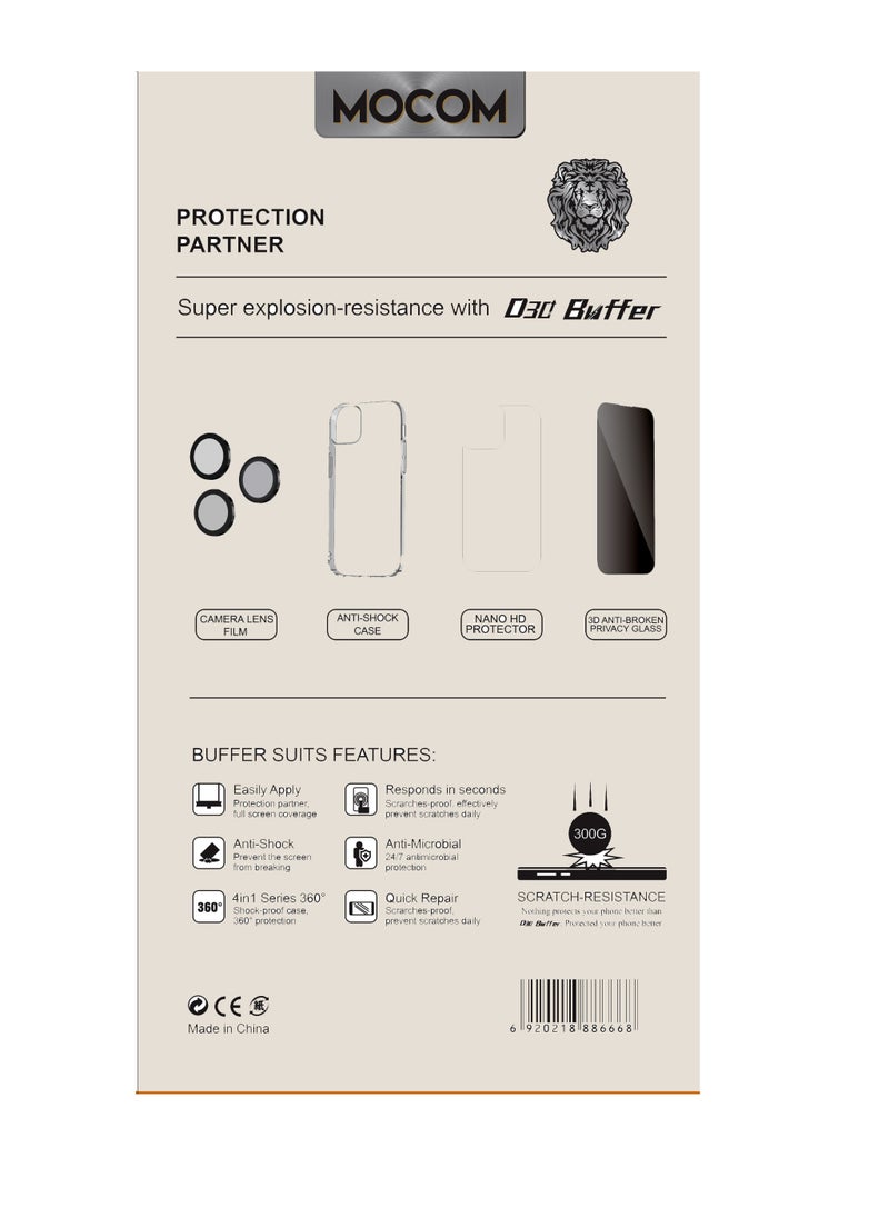 MOCOM 14 Pro Max Full Body Protection for iPhone 14 Pro Max: Transparent Hard Case, 5D Anti-Spy Screen Protector & Camera Ring – All-in-One Scratch & Privacy Defense  - Image 3