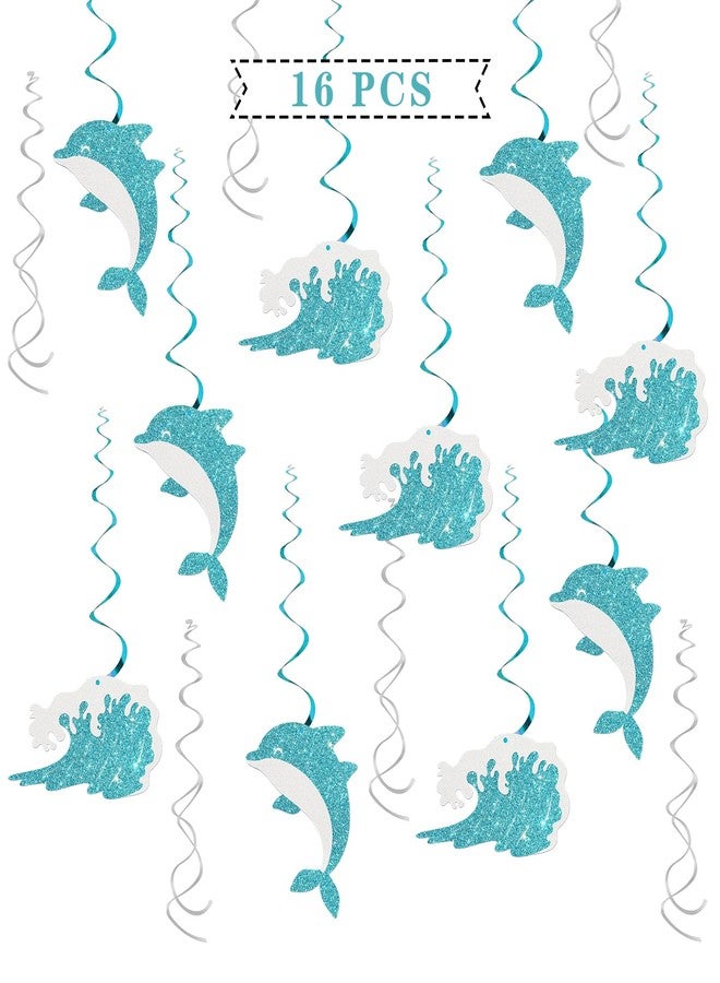 Maicaiffe Dolphin Hanging Swirl Decorations - Glitter 16 Pcs Ocean World Party Supplies - Navigation Sign Streamers - Sea Baby Shower Party Foil Swirls Ceiling Decorations - Image 1