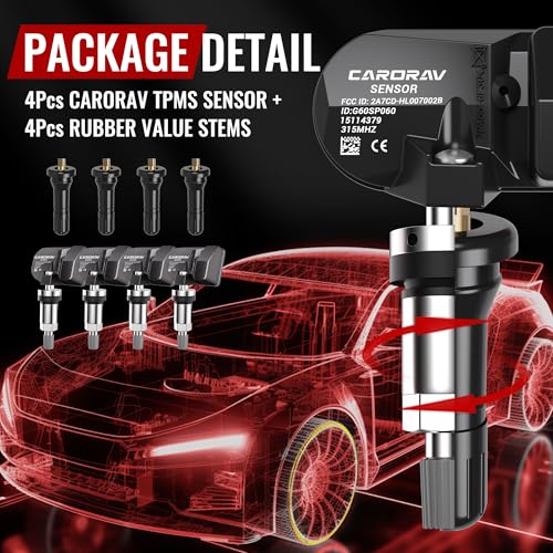 CARORAV GM Tire Pressure Monitoring System Sensor fit for Chevy Silverado Tahoe Suburban Colorado GMC Sierra, 315Mhz TPMS Sensor Replaces 15114379 15122618 4 Pack - 4 Replaceable Valve Stems - Image 4