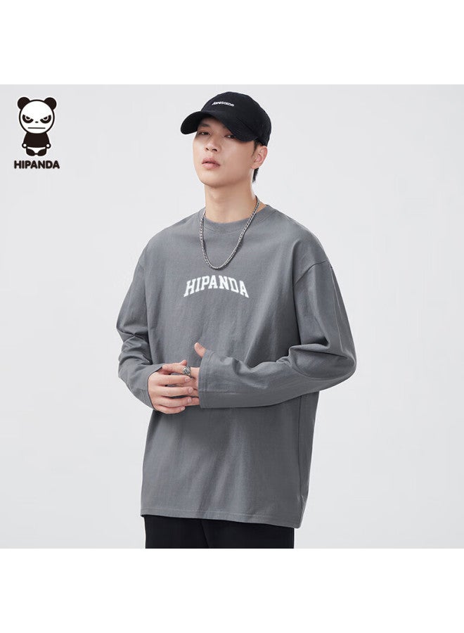 Hipanda o Panda Long-sleeve T-shirt For Men, Autumn Heavyweight Pure Cotton Simple Fashion Trendy Color-changing Base Shirt, Carbon Gray L - Image 5