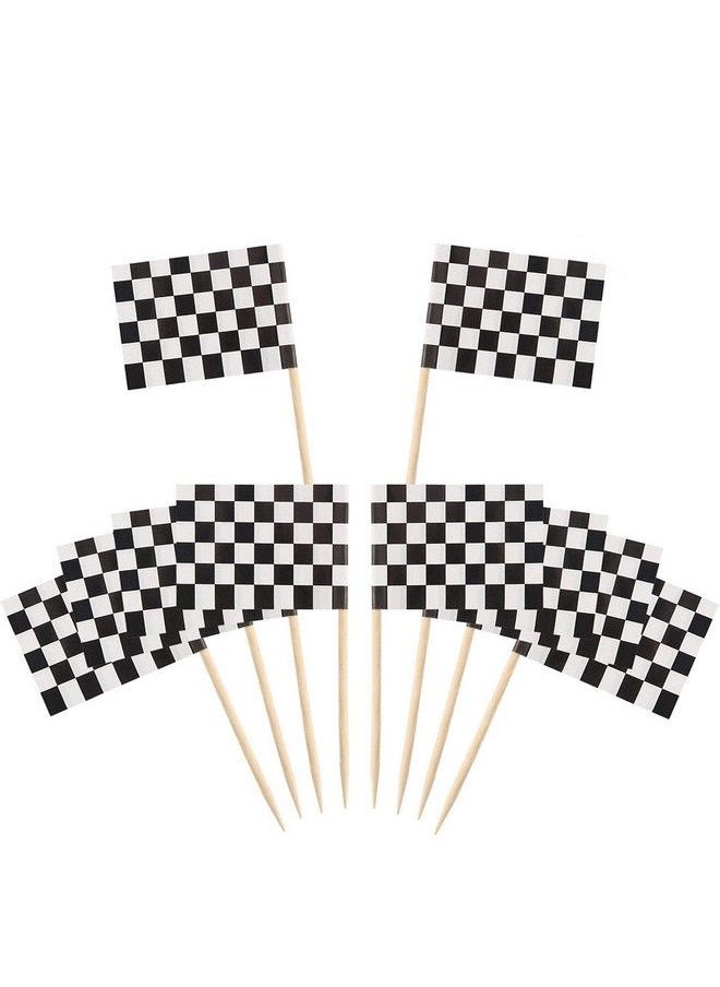 Pangda 100 Pack Checkered Racing Flag Toothpicks Cupcake Picks Toothpick Flag Dinner Flags Race Car Cake Toppers Decorations Party Supplies  - Image 2