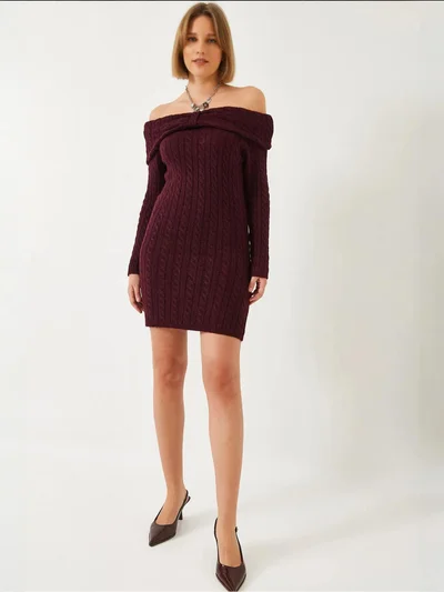 Bianco Lucci LUCCI Strapless Cable Knit Fitted Dress