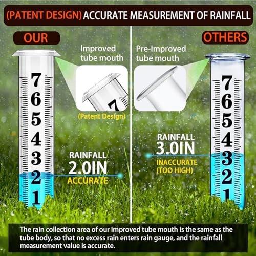 JMBay Rain Gauge outdoor, Upgraded Accurate Rain Gauges Outdoors best rated, Thickened Transparent Plastic Rain Measure Gauge for Yard, Adjustable Height Large Rain Measuring Tool for Garden, Easy to Read - Image 3