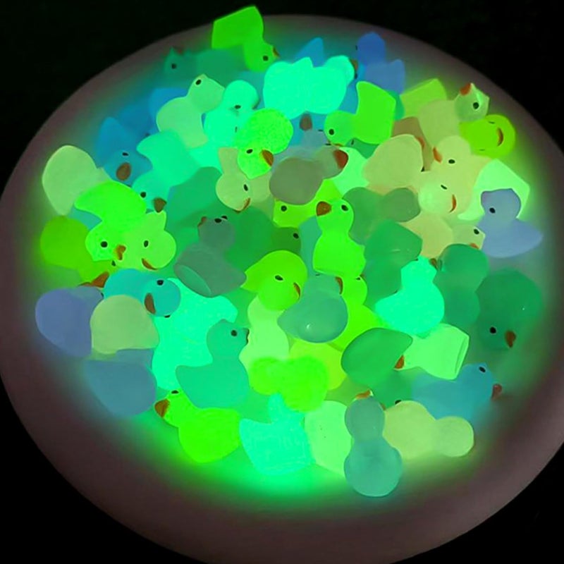LVVXIXI 50 PCS Glow in The Dark Mini Ducks - Whimsical Luminous Ducklings for DIY Dollhouse/River Landscape/Vase Filler/Fairy Garden Decoration Multicoloured (50pcs) - Image 5