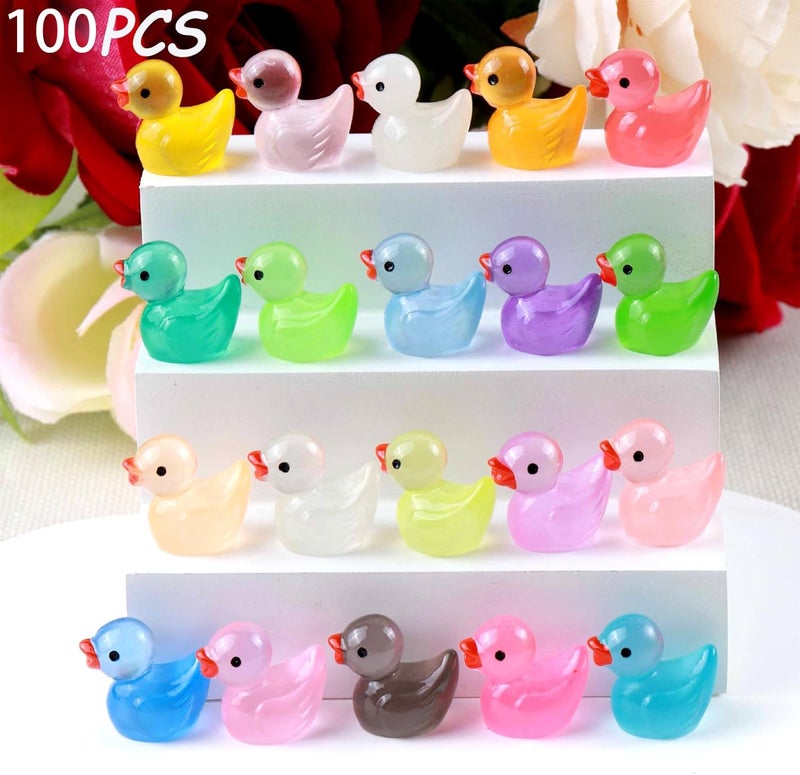 LVVXIXI 50 PCS Glow in The Dark Mini Ducks - Whimsical Luminous Ducklings for DIY Dollhouse/River Landscape/Vase Filler/Fairy Garden Decoration Multicoloured (50pcs) - Image 2