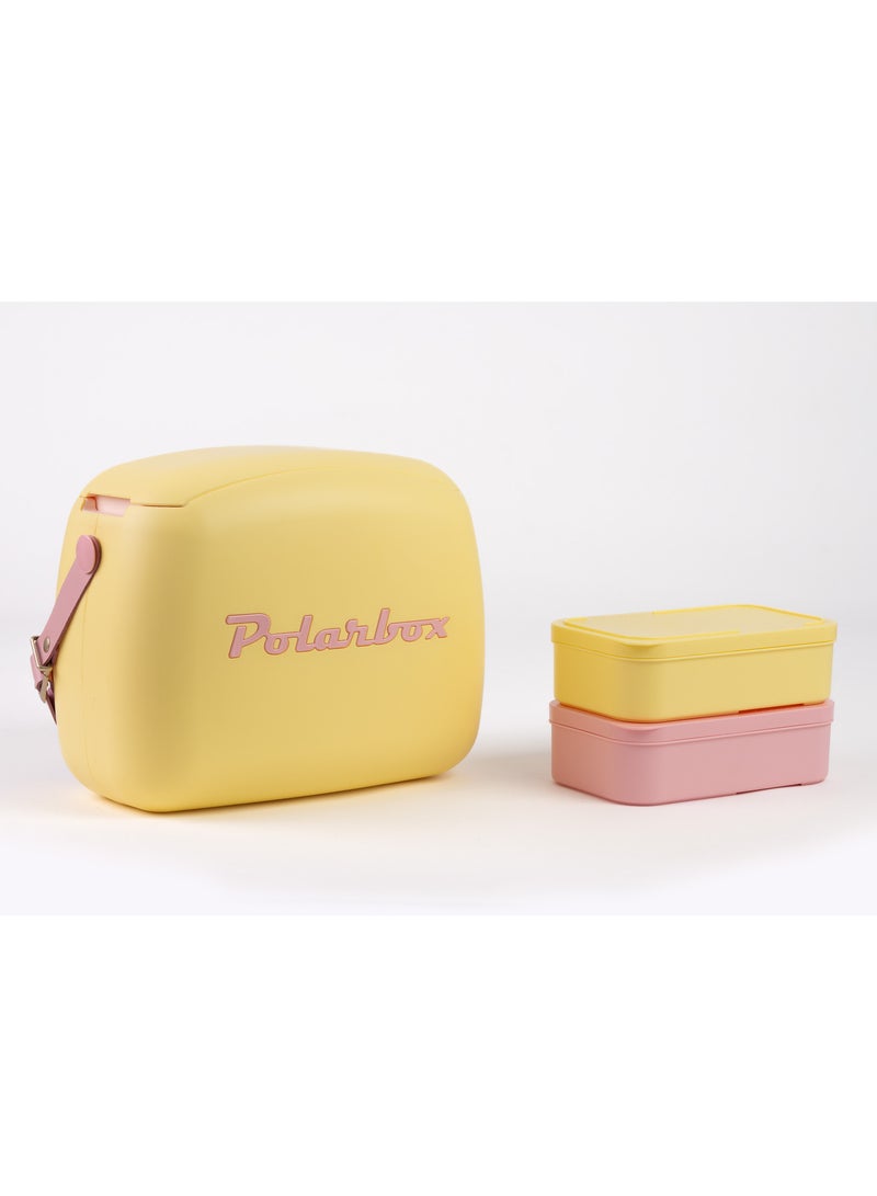 Polarbox® Retro Cooler Bag Amarillo/Rosa Pop Summer 6L - Rigid Thermal Insulated Lunch Bag with 2 storage boxes - Outdoor Beach Picnic Travel Food - Polypropylene Portable Storage Convertible Lid - Image 1