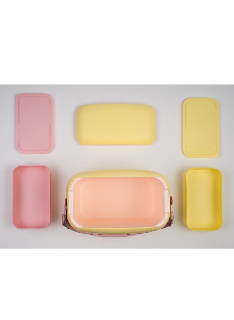 Polarbox® Retro Cooler Bag Amarillo/Rosa Pop Summer 6L - Rigid Thermal Insulated Lunch Bag with 2 storage boxes - Outdoor Beach Picnic Travel Food - Polypropylene Portable Storage Convertible Lid - Image 2