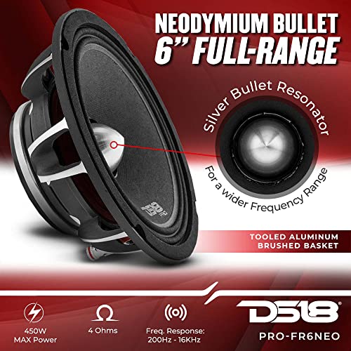 DS18 PROFR6NEO Loudspeaker 65 FullRange Silver Aluminum Bullet 450W Max 225W RMS 4 Ohms Neodymium Magnet The Most Elegant Neodymium Full Range Loudspeakers AvailableBlackPROFR6NEO - Image 3