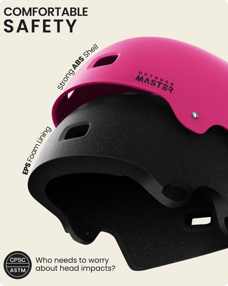 OutdoorMaster Skateboard Cycling Helmet - Two Removable Liners Ventilation Multi-Sport Scooter Roller Skate Inline Skating Rollerblading for Kids, Youth & Adults - L - Pink - Image 2
