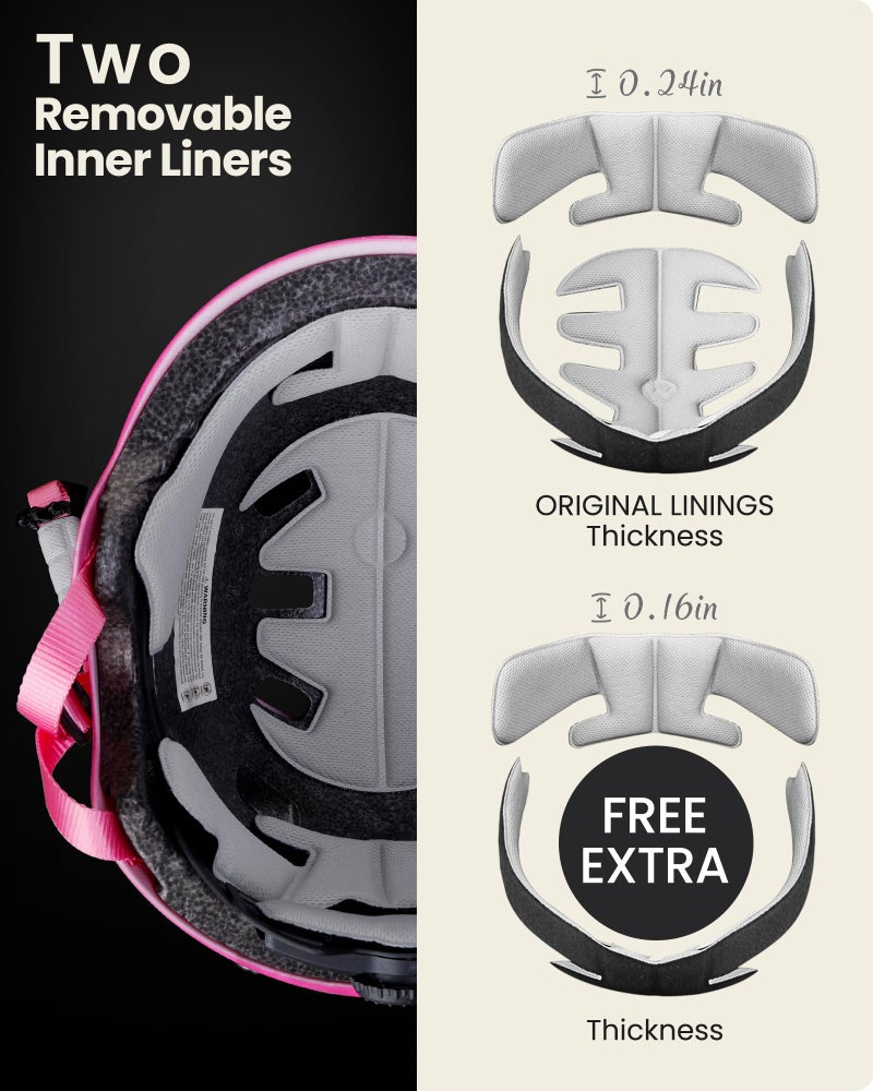 OutdoorMaster Skateboard Cycling Helmet - Two Removable Liners Ventilation Multi-Sport Scooter Roller Skate Inline Skating Rollerblading for Kids, Youth & Adults - L - Pink - Image 3