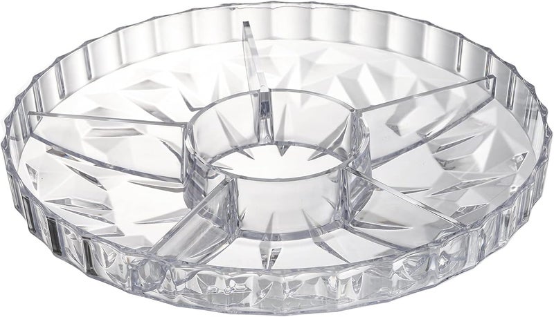 ZOOFOX Snack Serving Tray, 12" Appetizer Tray with Lid, 6 Compartments Round Plastic Food Storage Organizer for Dried Fruits, Nuts, Candies, Sweet Cookies and Fruits (Clear) - Image 4