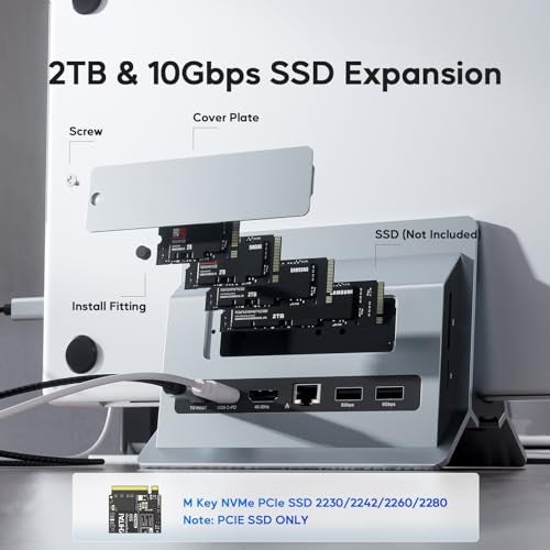 PULWTOP Vertical MacBook Docking Station, PULWTOP Docking Station for Mac mini with M.2 NVMe case for MacBook Pro/Air, 4K@60Hz HDMI, 2USB C 10Gbps, SD/TF, 100W PD, RJ45, 2 USB A for Windows Laptops - Image 3