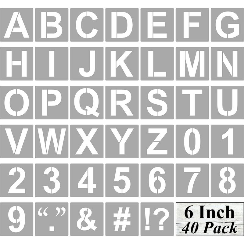 Alphabet Letter and Number Stencils 6 Inch  40 Pack Large Letters and Numbers Stencil Templates with Signs for Painting on Wood Reusable Number Letter Stencils for Chalkboard Signs  Wood Wall Art