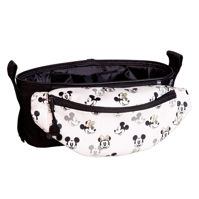 J.L. Childress Disney Baby by J.L. Childress Universal Stroller Organizer with Detachable Hip Fanny Pack - Stroller Accessory with Belt Waist Bag - Stroller Cup Holder and Cell Phone Pocket - Mickey Minnie Ivory - Image 1