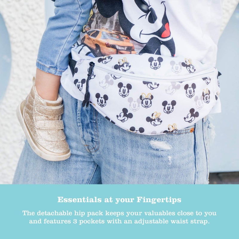 J.L. Childress Disney Baby by J.L. Childress Universal Stroller Organizer with Detachable Hip Fanny Pack - Stroller Accessory with Belt Waist Bag - Stroller Cup Holder and Cell Phone Pocket - Mickey Minnie Ivory - Image 3