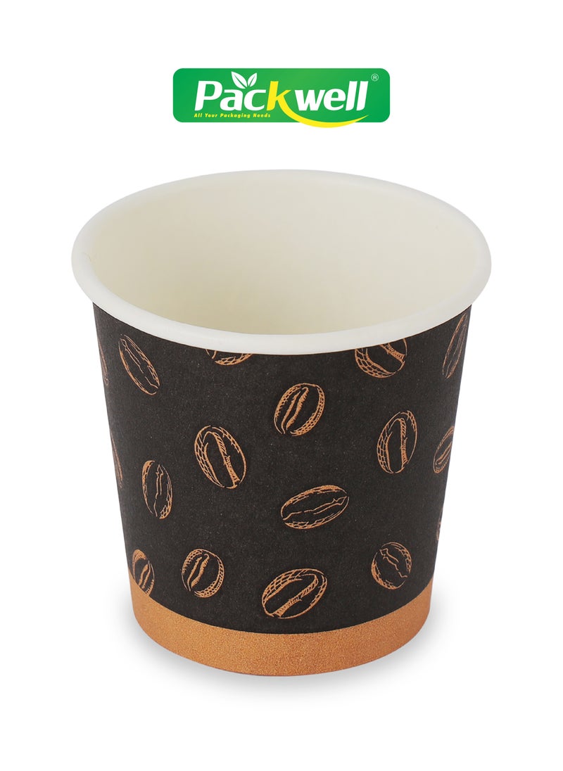 packwell Paper Cup- PWPC1002| 50 pcs pack, 4.0 OZ, Premium-Quality, BPA-Free, Food grade and Hygienic| Perfect for Parcels, Large Gatherings, Takeout, Etc| Black with Coffee Bean Prints  - Image 1