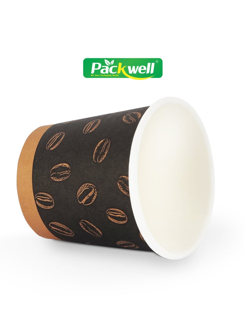 packwell Paper Cup- PWPC1002| 50 pcs pack, 4.0 OZ, Premium-Quality, BPA-Free, Food grade and Hygienic| Perfect for Parcels, Large Gatherings, Takeout, Etc| Black with Coffee Bean Prints  - Image 2