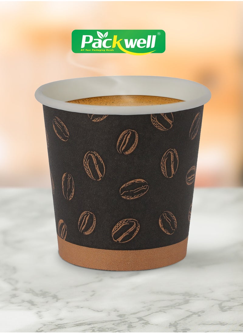 packwell Paper Cup- PWPC1002| 50 pcs pack, 4.0 OZ, Premium-Quality, BPA-Free, Food grade and Hygienic| Perfect for Parcels, Large Gatherings, Takeout, Etc| Black with Coffee Bean Prints  - Image 4