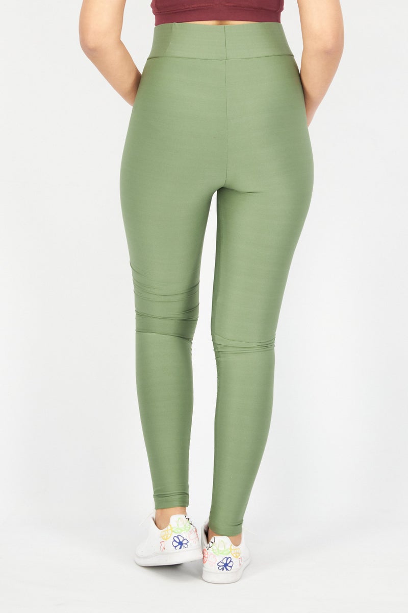ODolls Women Plain Pull On Leggings, Khaki - Image 2