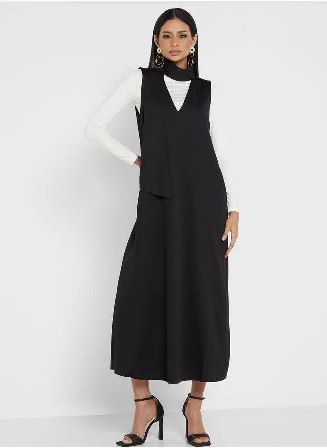 Refka by modanisa Sleeveless Black Midi Dress