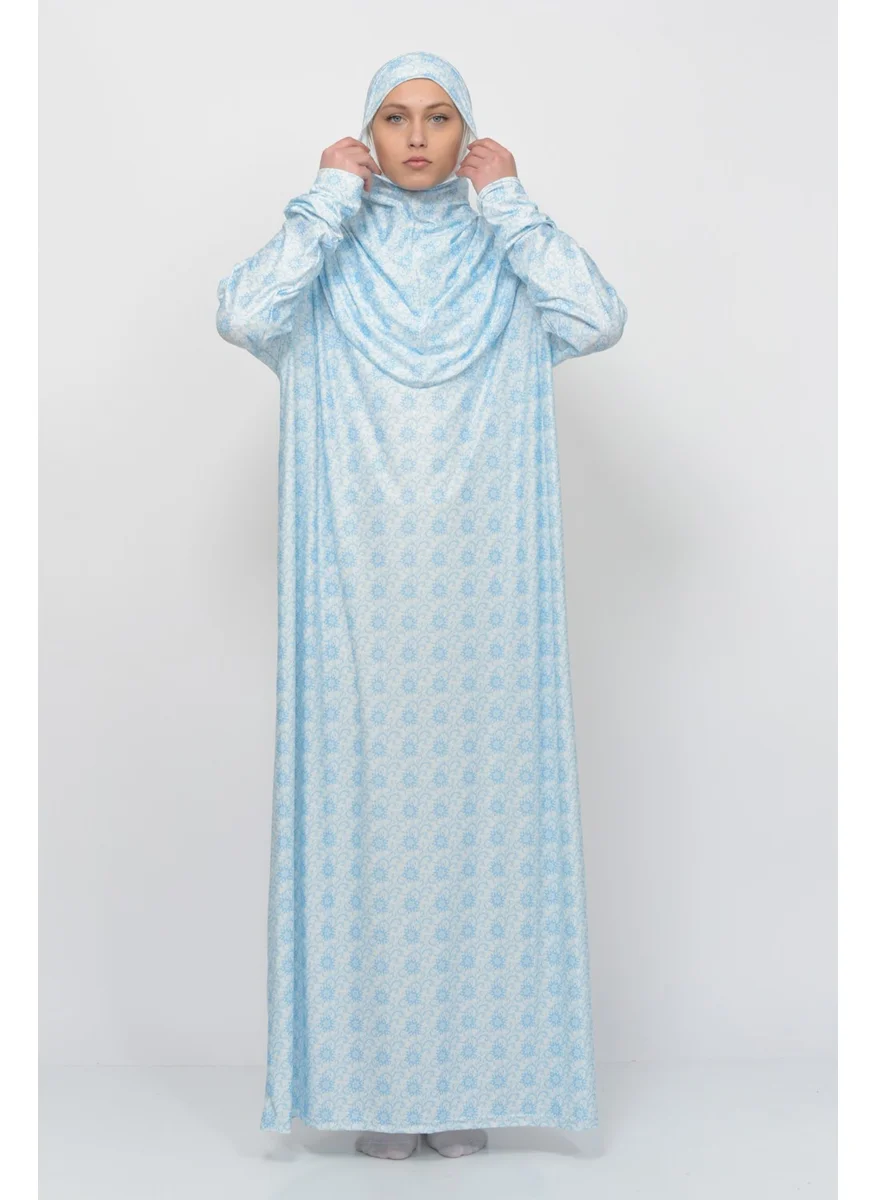 التوبة Practical One Piece Sun Patterned Sleeves Removable Headscarf Lycra Hijab Prayer Dress 990-0310