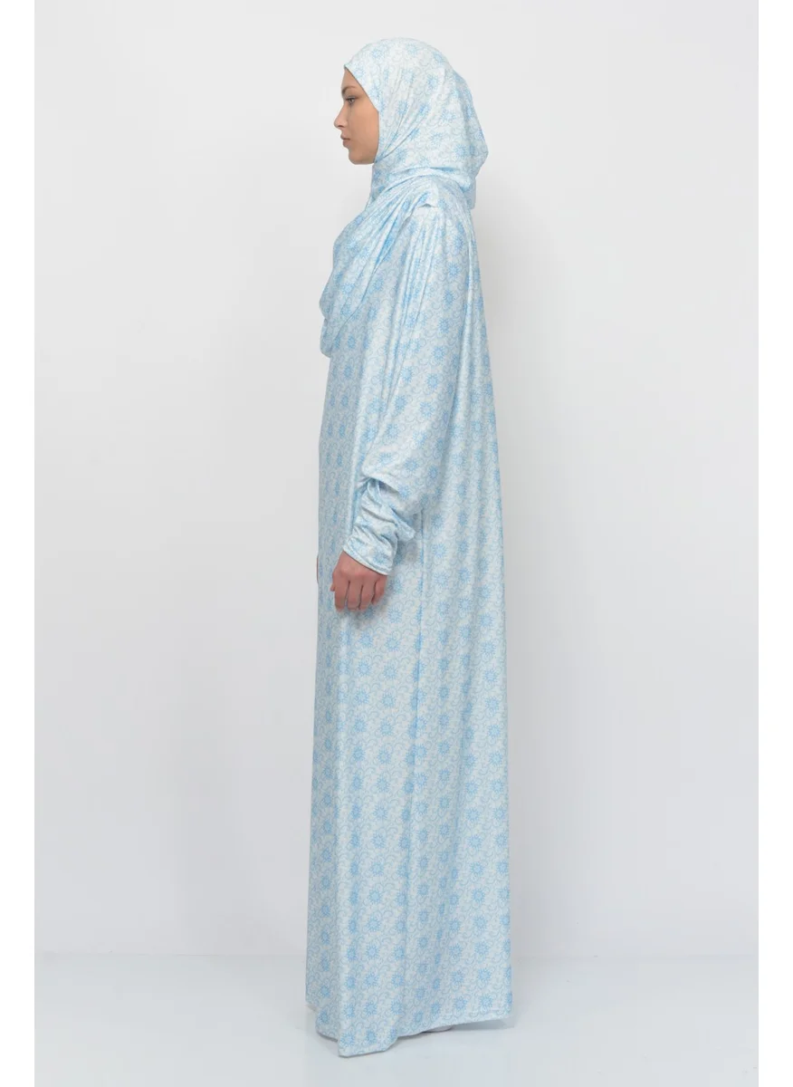 التوبة Practical One Piece Sun Patterned Sleeves Removable Headscarf Lycra Hijab Prayer Dress 990-0310