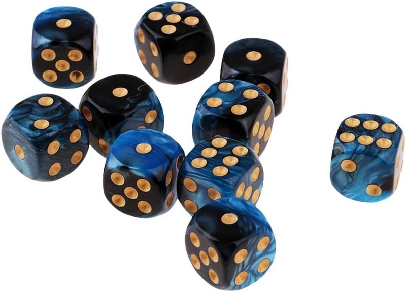 klarako 10pcs 16mm Opaque Six Sided Spot Dice Games D6 D&D RPG  Blue+Black, as described - Image 4