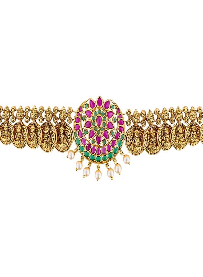 Kushal's Fashion Jewellery Ruby-Green Gold Plated Antique Kamarbandh Waist Belt for Women | Adjustable Chain | Bridal & Bridesmaid Wear - 462222 - Image 3