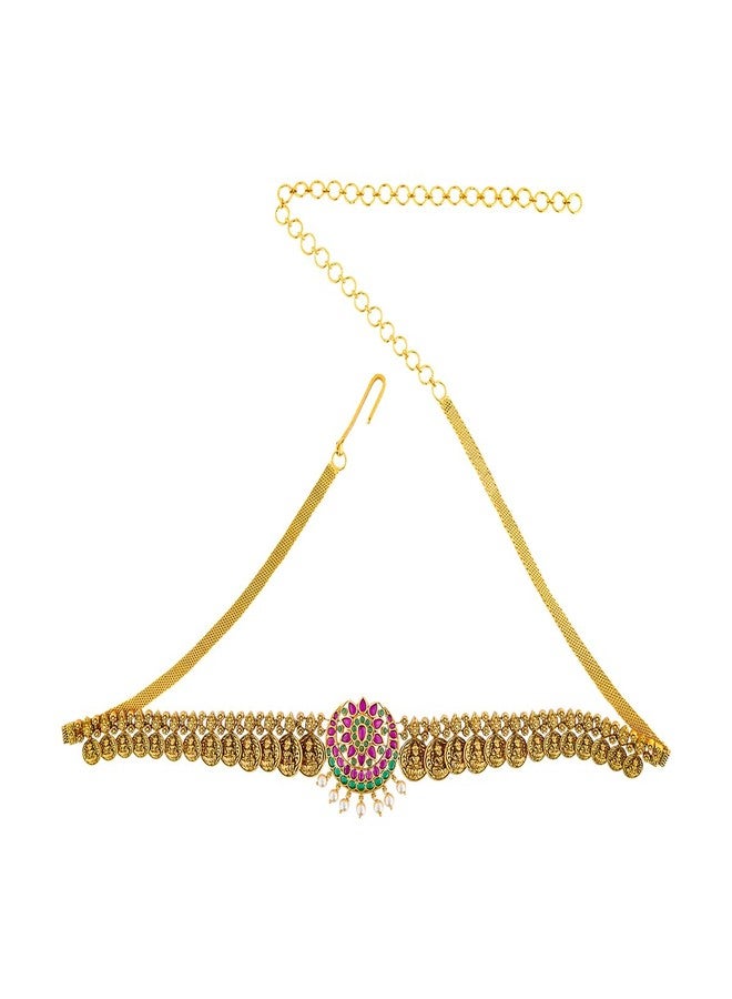 Kushal's Fashion Jewellery Ruby-Green Gold Plated Antique Kamarbandh Waist Belt for Women | Adjustable Chain | Bridal & Bridesmaid Wear - 462222 - Image 1