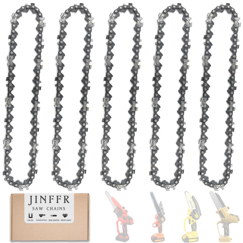 JINFFR 5 Pieces 6 Inch Chainsaw Chain, Replacement Chains for 6 Inch Cordless Electric Portable Mini Chainsaw, Chains Fit for 6" Mini Chainsaws -37 Drive Links - Image 1