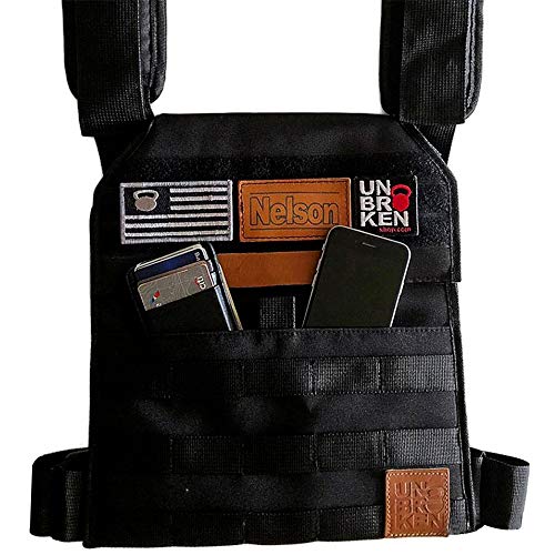 UBK MADE Unbrokenshop.com Adjustable Weighted Vest, WOD Cross Fitness, Weight Plates Carrier for Strength and Endurance Training and Running. For Men or for Women, 2 Patches Included [Black] - Image 3