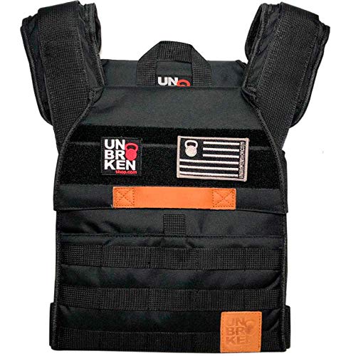 UBK MADE Unbrokenshop.com Adjustable Weighted Vest, WOD Cross Fitness, Weight Plates Carrier for Strength and Endurance Training and Running. For Men or for Women, 2 Patches Included [Black] - Image 1