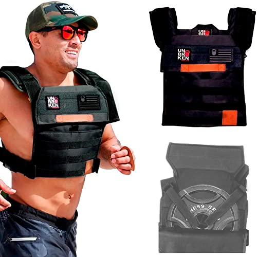 UBK MADE Unbrokenshop.com Adjustable Weighted Vest, WOD Cross Fitness, Weight Plates Carrier for Strength and Endurance Training and Running. For Men or for Women, 2 Patches Included [Black] - Image 2