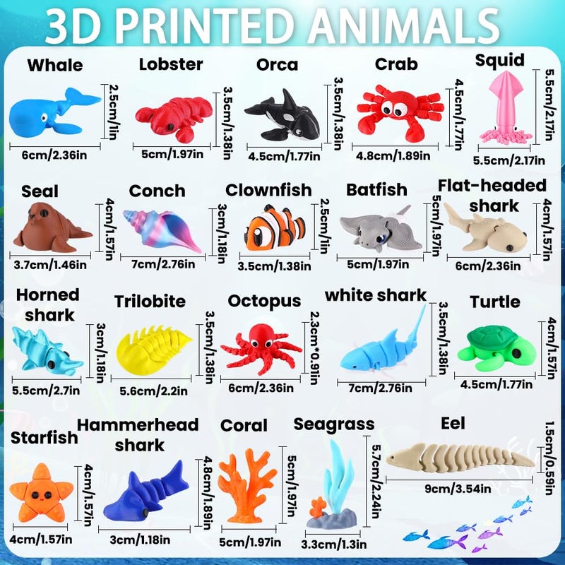 Celltestria 21Pcs Mini 3D Printed Animals for Kids Little 3D Printed Ocean Figurines for Goodie Bags Party Favors Flexible Articulated Fidget Toys for Classroom Prize Rewards Gifts Exchange - Image 1