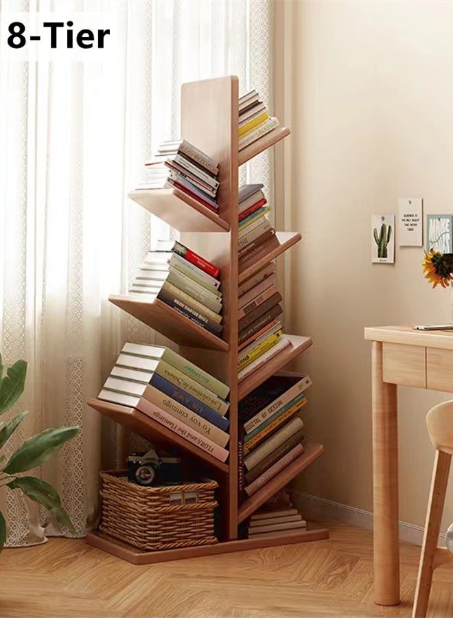 Kutis 8-Tier Bookshelf Tree Bookshelf Corner Bookshelf  Wooden  Shelving For Living Room Bedroom Home Office Brown 50 x 30 x 121 cm - Image 1