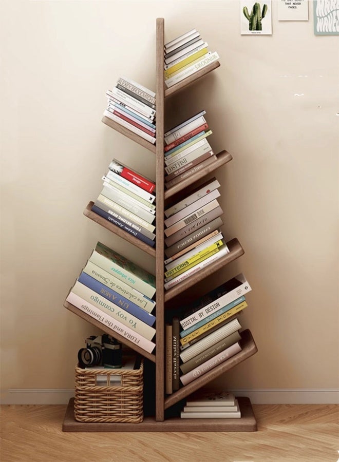 Kutis 8-Tier Bookshelf Tree Bookshelf Corner Bookshelf  Wooden  Shelving For Living Room Bedroom Home Office Brown 50 x 30 x 121 cm - Image 2