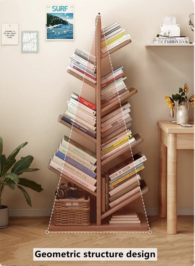 Kutis 8-Tier Bookshelf Tree Bookshelf Corner Bookshelf  Wooden  Shelving For Living Room Bedroom Home Office Brown 50 x 30 x 121 cm - Image 3